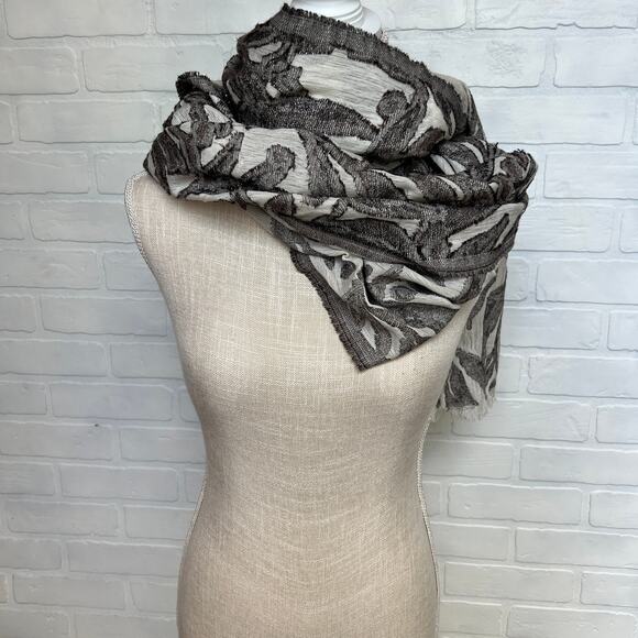 Beautiful Cream Brown Metallic Fringe Lightweight Wool Cotton Blend Scarf Wrap - Picture 3 of 6